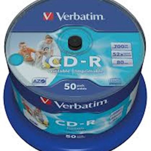 CD-R WIDE VERBATIM 50PK CB PR Wide Inkjet Pr., 700MB,  52x