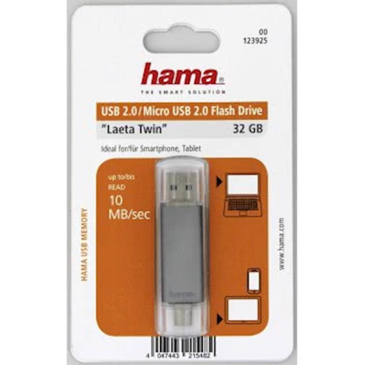USB HAMA LAETA TWIN 2.0 32GB, 10MB/s, sivi - Image 1
