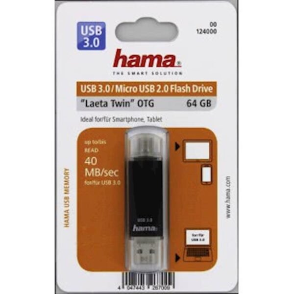 HAMA LAETA TWIN USB 3.0 64GB, 40MB/s, crni