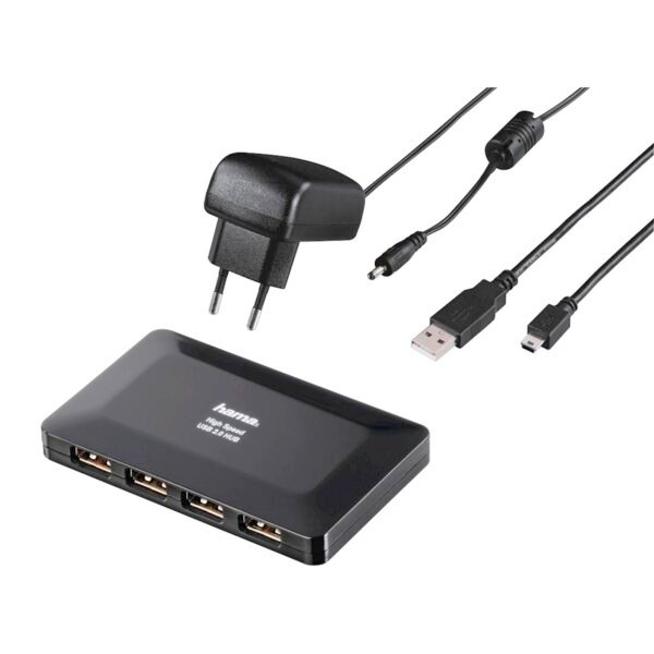 USB HUB HAMA 2.0 1:4 sa napajanjem, crni