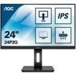 AOC Monitor LED 24P2Q IPS PRO (23.8“, 16:9, 1920x1080, IPS, 75Hz, 250 cd/m², 1000:1, 50M:1, Antiglare + 3H, 4 ms, 178/178°, Speakers, USB 3.2 (Gen1) x 4, VGA, HDMI, DP, DVI, Tilt, Pivot, Swivel, HAS, AdaptiveSync, Frameless) Black, 3y