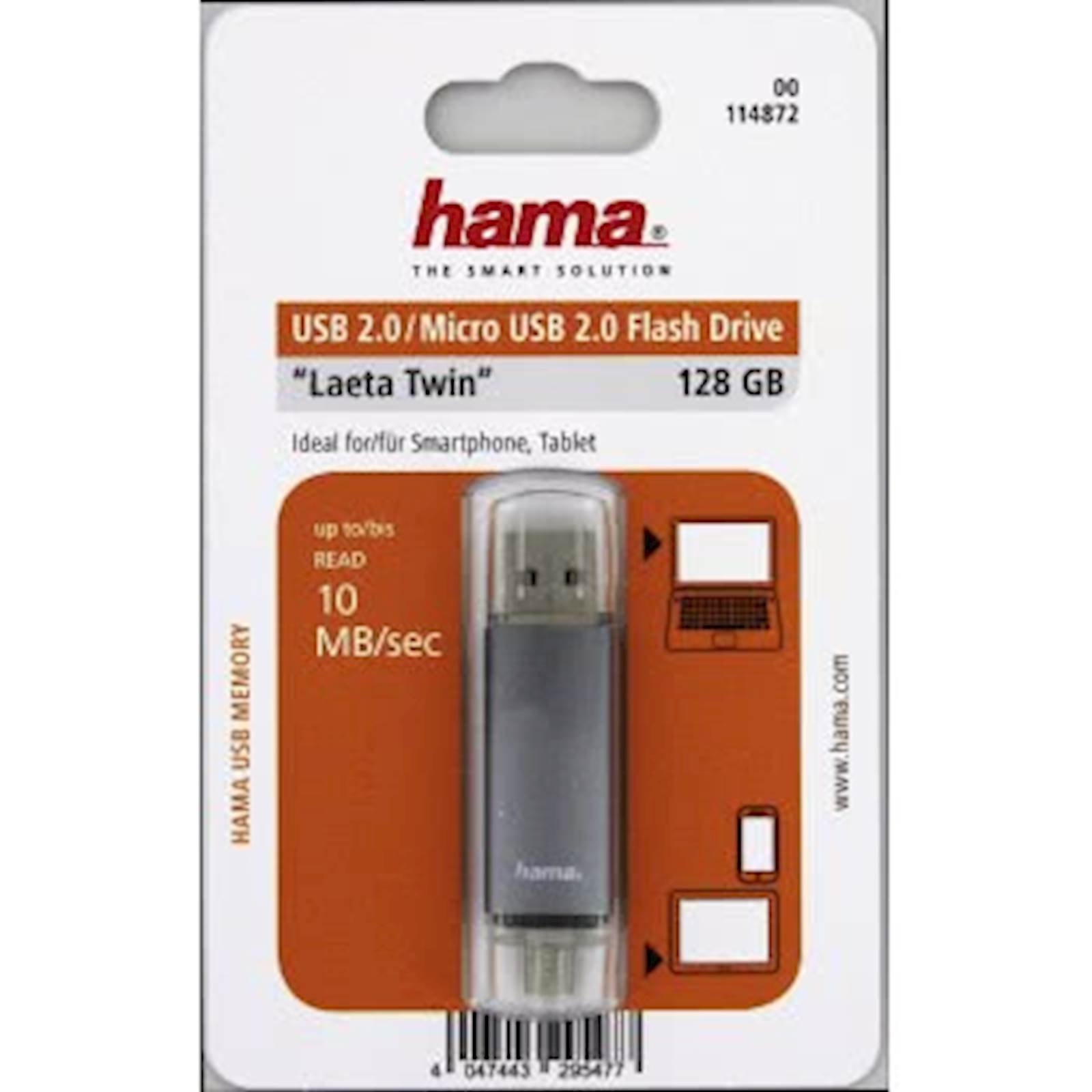 HAMA LAETA TWIN USB 2.0 128GB, 10MB/s sivi