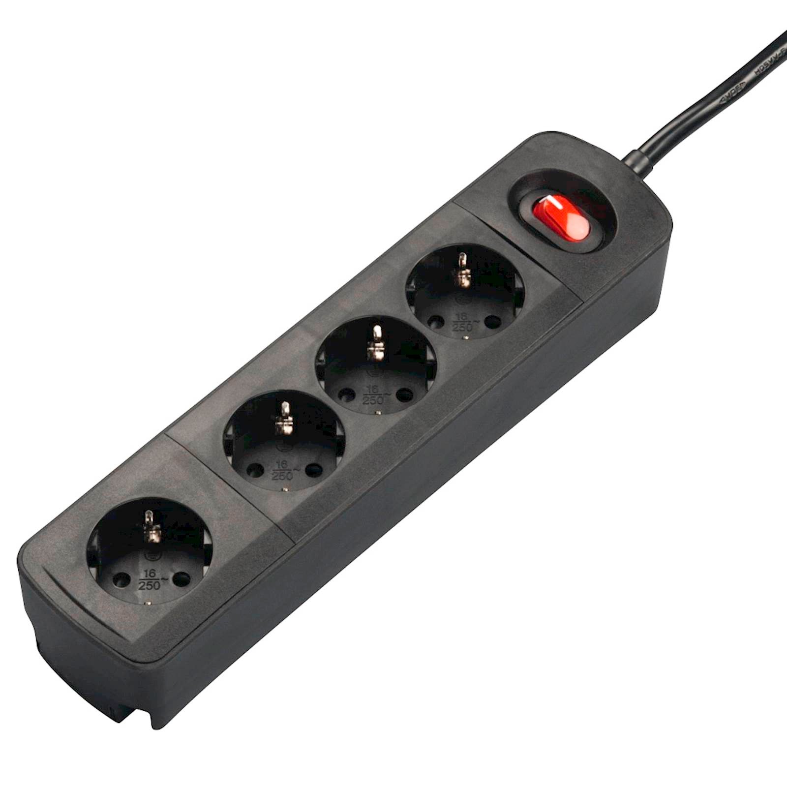 Produžni kabl Hama sa 4 utičnice, crni, prekidač