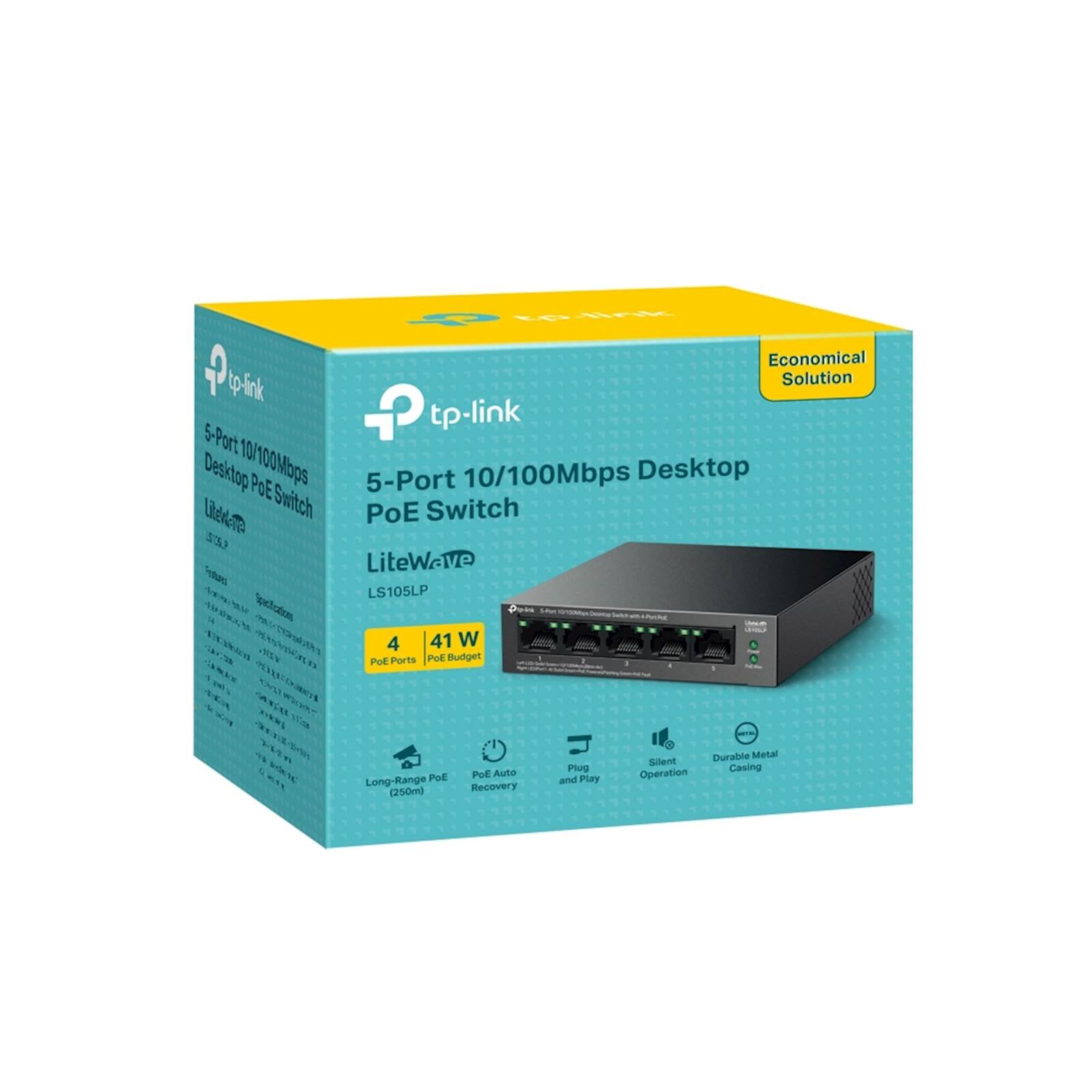 Switch TP-Link Omada 5-Port 10/100Mb, 4-Port PoE+ LS105LP